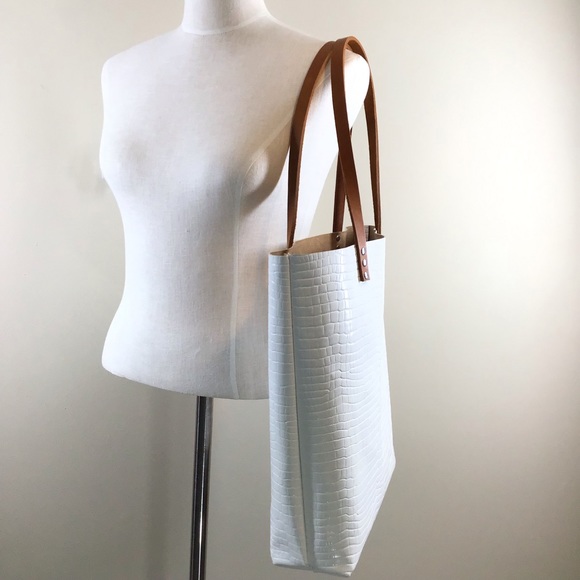New Handmade croc embossed white leather large unlined tote shoulder handbag - Picture 3 of 11